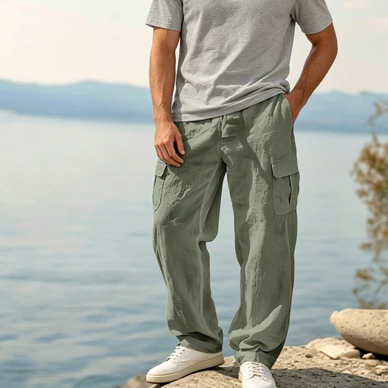 👖 LIMITED-TIME 50% OFF! ✨ Men's Cotton Linen Cargo Pants with Drawstring Waist – Breathable, Relaxed Fit, Multi-Pocket 🏔️