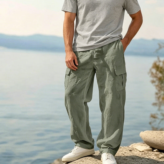 👖 LIMITED-TIME 50% OFF! ✨ Men's Cotton Linen Cargo Pants with Drawstring Waist – Breathable, Relaxed Fit, Multi-Pocket 🏔️