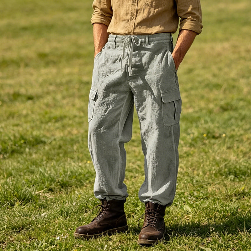 👖 LIMITED-TIME 50% OFF! ✨ Men's Cotton Linen Cargo Pants with Drawstring Waist – Breathable, Relaxed Fit, Multi-Pocket 🏔️