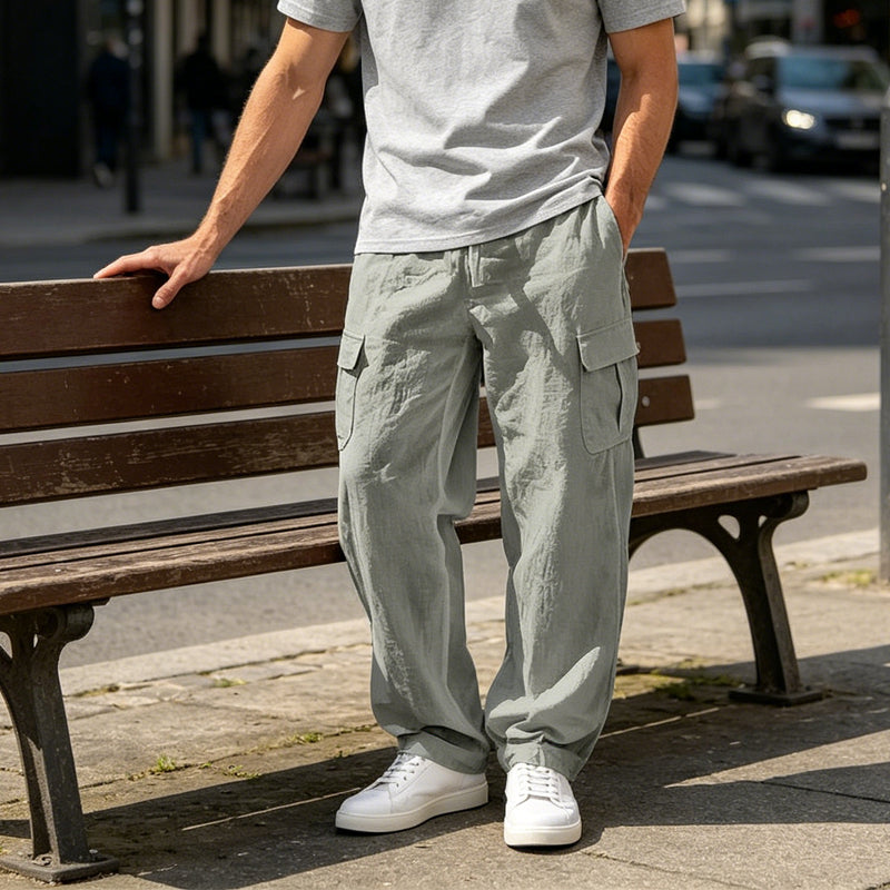 👖 LIMITED-TIME 50% OFF! ✨ Men's Cotton Linen Cargo Pants with Drawstring Waist – Breathable, Relaxed Fit, Multi-Pocket 🏔️