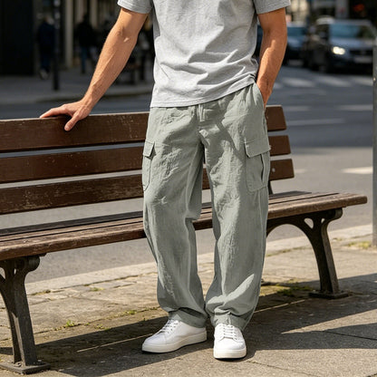 👖 LIMITED-TIME 50% OFF! ✨ Men's Cotton Linen Cargo Pants with Drawstring Waist – Breathable, Relaxed Fit, Multi-Pocket 🏔️