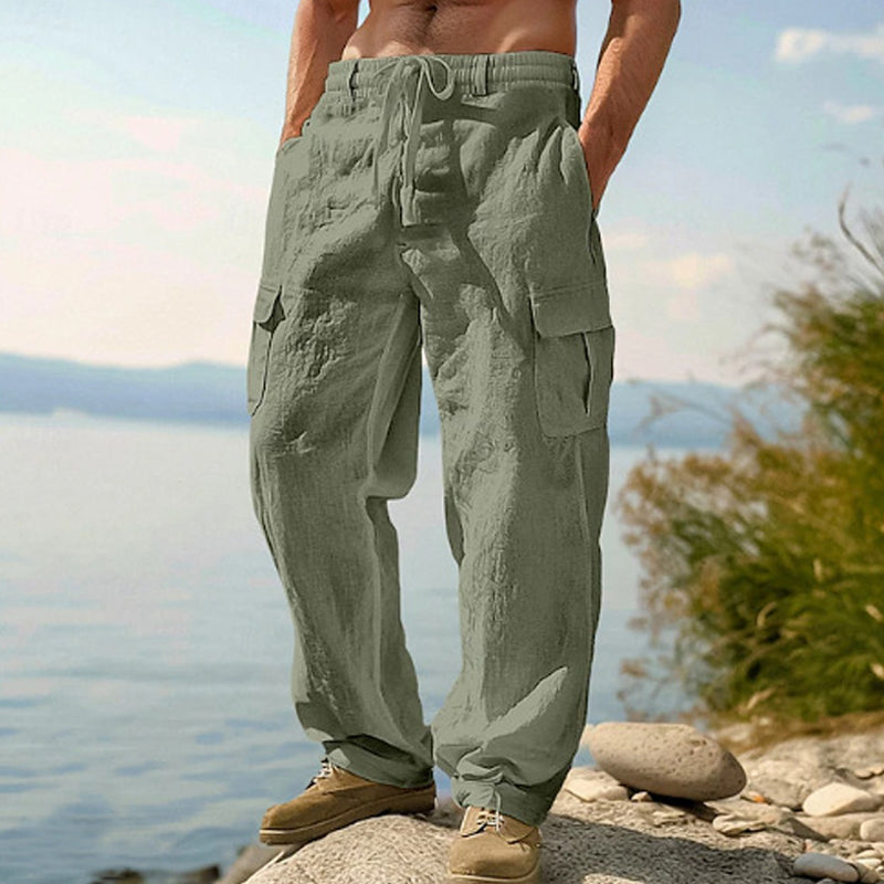 👖 LIMITED-TIME 50% OFF! ✨ Men's Cotton Linen Cargo Pants with Drawstring Waist – Breathable, Relaxed Fit, Multi-Pocket 🏔️