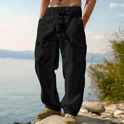 👖 LIMITED-TIME 50% OFF! ✨ Men's Cotton Linen Cargo Pants with Drawstring Waist – Breathable, Relaxed Fit, Multi-Pocket 🏔️