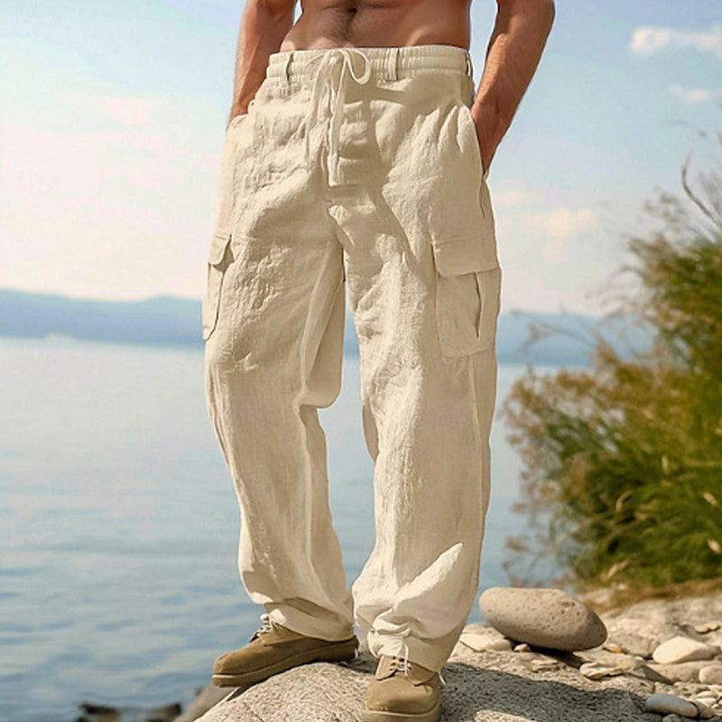 👖 LIMITED-TIME 50% OFF! ✨ Men's Cotton Linen Cargo Pants with Drawstring Waist – Breathable, Relaxed Fit, Multi-Pocket 🏔️
