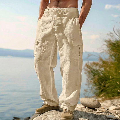 👖 LIMITED-TIME 50% OFF! ✨ Men's Cotton Linen Cargo Pants with Drawstring Waist – Breathable, Relaxed Fit, Multi-Pocket 🏔️