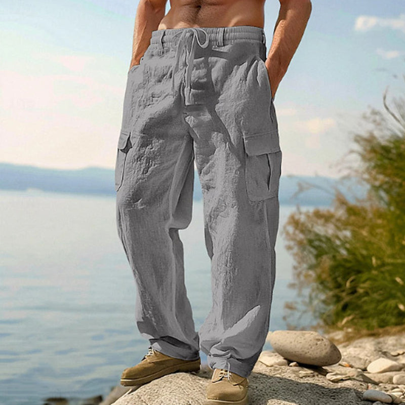 👖 LIMITED-TIME 50% OFF! ✨ Men's Cotton Linen Cargo Pants with Drawstring Waist – Breathable, Relaxed Fit, Multi-Pocket 🏔️