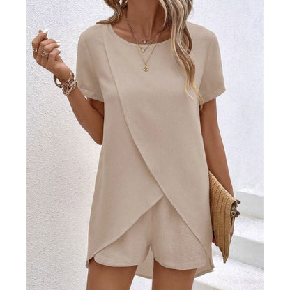 🌸Women's Solid Color Irregular Top & Shorts Two Piece Set - Stand out this summer✨