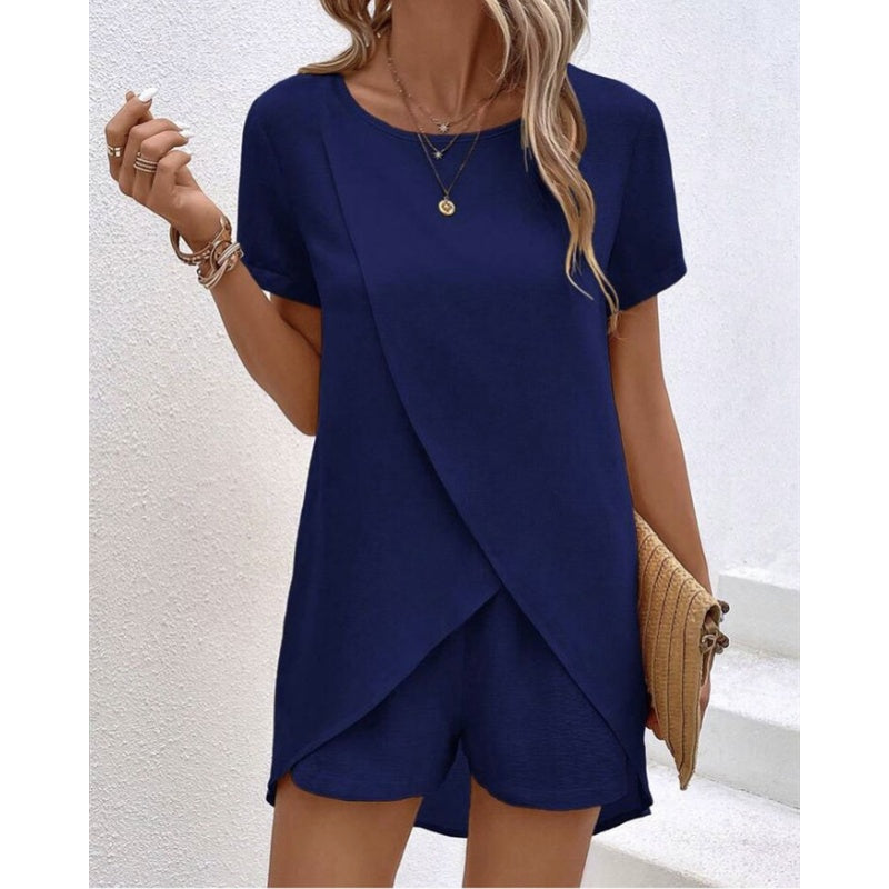 🌸Women's Solid Color Irregular Top & Shorts Two Piece Set - Stand out this summer✨