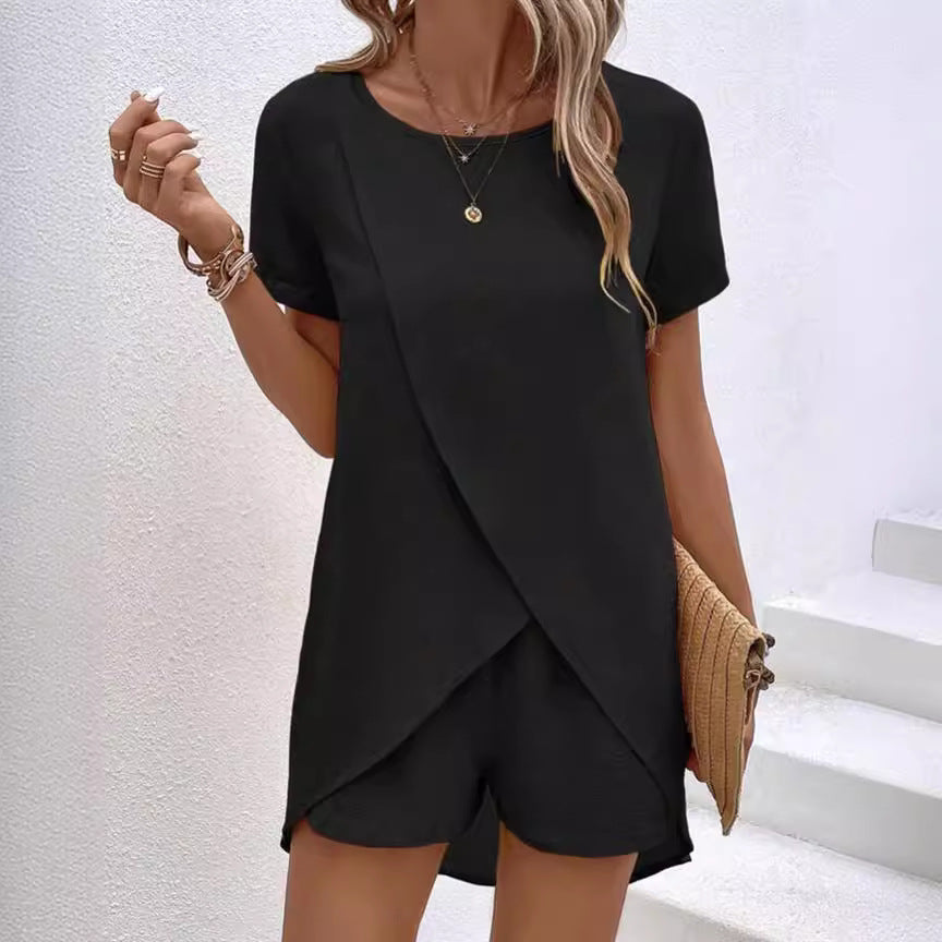 🌸Women's Solid Color Irregular Top & Shorts Two Piece Set - Stand out this summer✨
