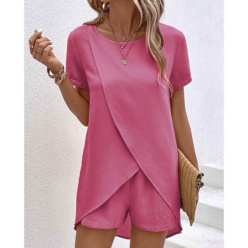 🌸Women's Solid Color Irregular Top & Shorts Two Piece Set - Stand out this summer✨