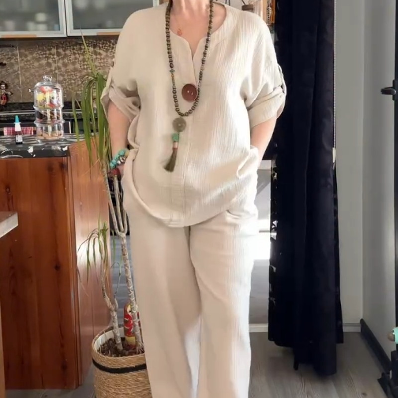 ✨👗Müheloser Chic: Bequemes Lounge-Set für Damen mit krempelbaren Ärmeln✈️Kostenloser Versand
