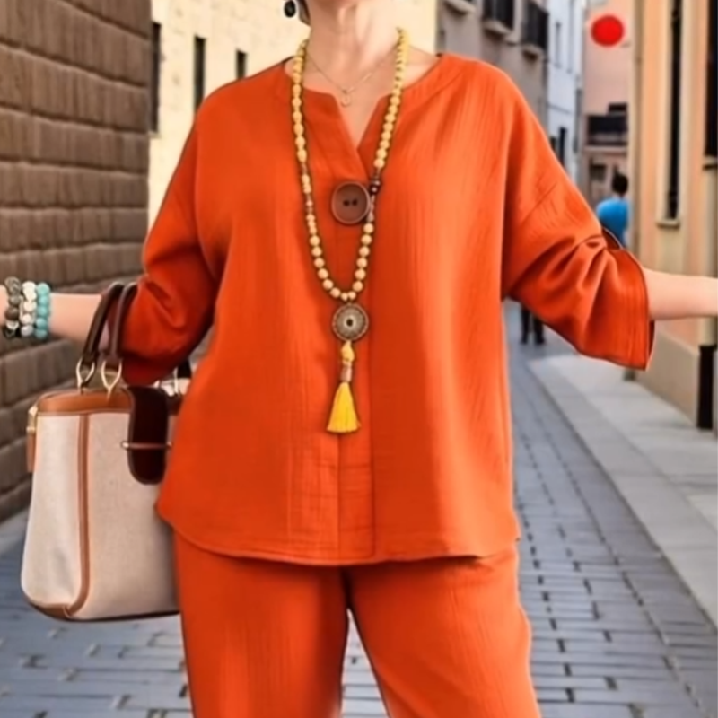 ✨👗Müheloser Chic: Bequemes Lounge-Set für Damen mit krempelbaren Ärmeln✈️Kostenloser Versand