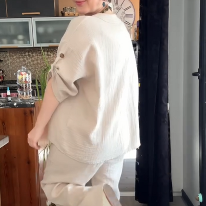 ✨👗Müheloser Chic: Bequemes Lounge-Set für Damen mit krempelbaren Ärmeln✈️Kostenloser Versand