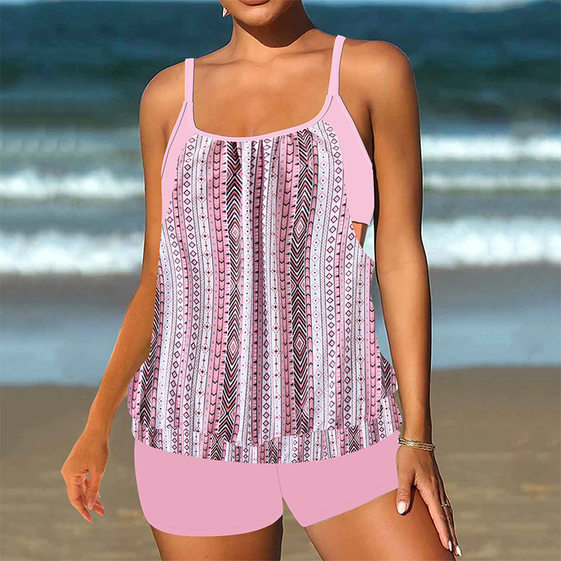 🌴Damen Zweiteiliger Blouson Tankini mit Shorts – Schwimmen, Surfen & Entspannen mit Stil👙