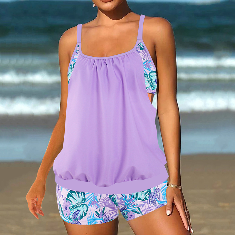 🌴Damen Zweiteiliger Blouson Tankini mit Shorts – Schwimmen, Surfen & Entspannen mit Stil👙