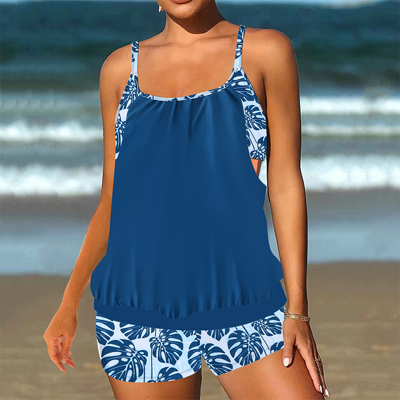 🌴Damen Zweiteiliger Blouson Tankini mit Shorts – Schwimmen, Surfen & Entspannen mit Stil👙