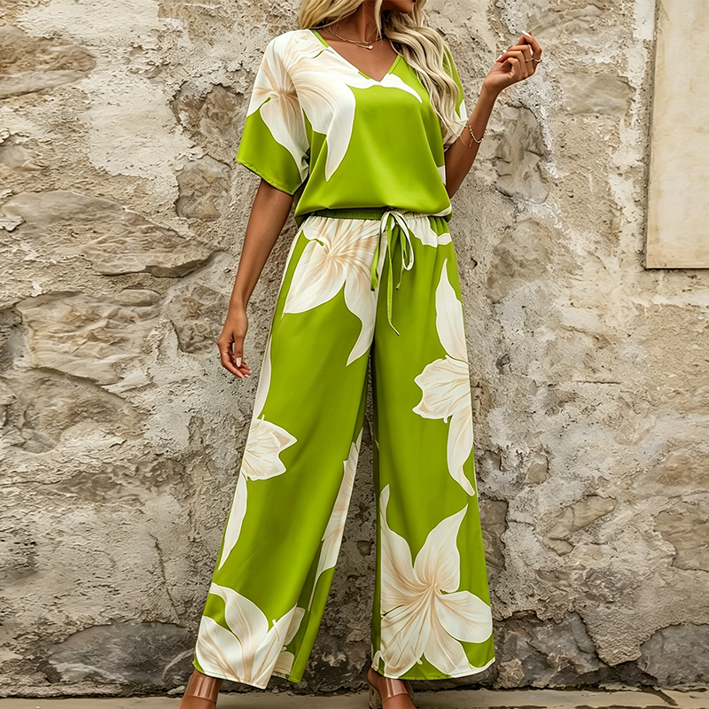 🎨Damen-Set mit Blumenprint-Top und Marlenehose 🌸Sommerliche Eleganz leicht gemacht