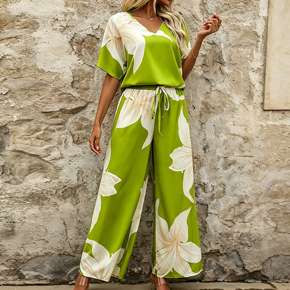 🎨Damen-Set mit Blumenprint-Top und Marlenehose 🌸Sommerliche Eleganz leicht gemacht