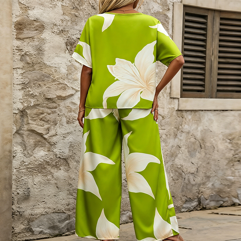 🎨Damen-Set mit Blumenprint-Top und Marlenehose 🌸Sommerliche Eleganz leicht gemacht