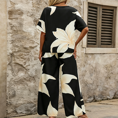 🎨Damen-Set mit Blumenprint-Top und Marlenehose 🌸Sommerliche Eleganz leicht gemacht