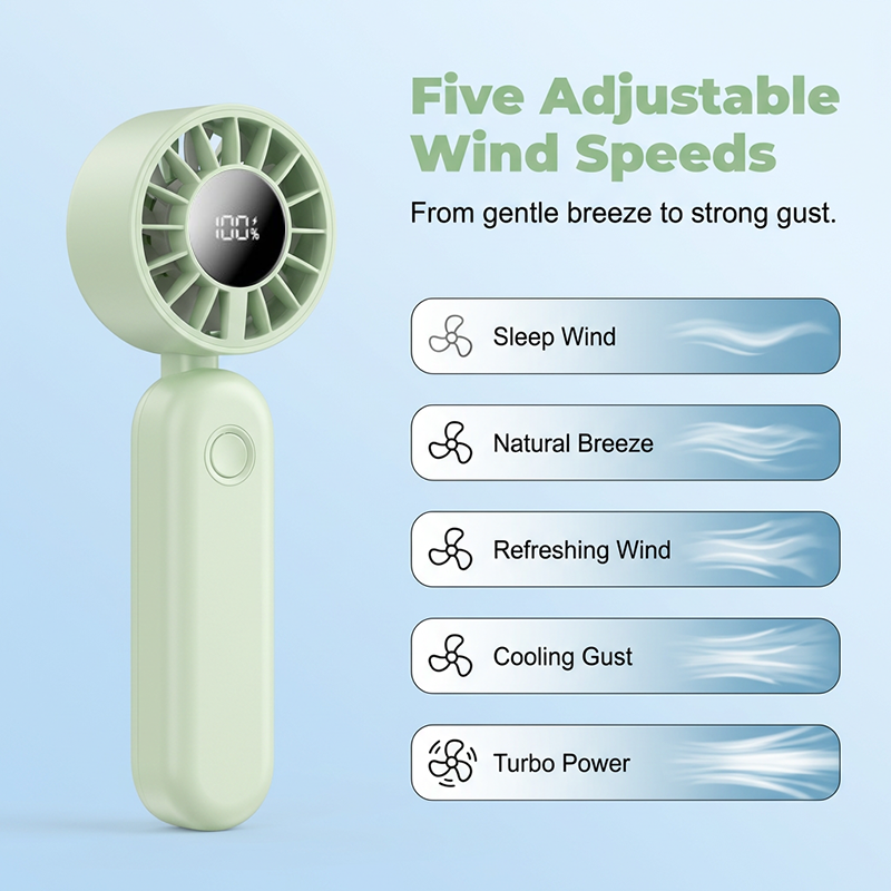 ❄️ Beat The Heat Anywhere! 🌬️Portable Handheld Fan With 5 Speeds & LED Display