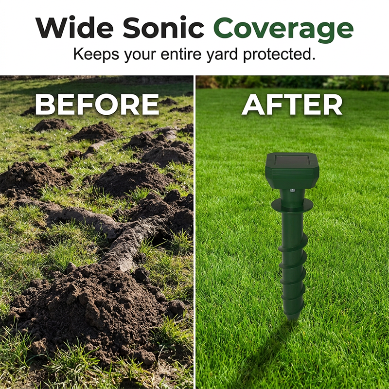 🌞🐭 Keep Your Garden Pest-Free – Solar Powered Ultrasonic Mole Repeller Stake