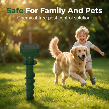 🌞🐭 Keep Your Garden Pest-Free – Solar Powered Ultrasonic Mole Repeller Stake