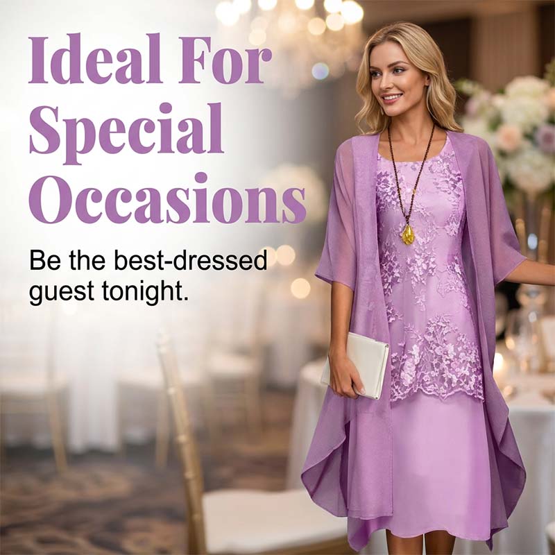 🌸 Turn Heads At Every Occasion – Women's Knee-Length Formal Dress and Cardigan Set