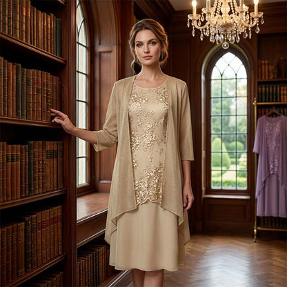 🌸 Turn Heads At Every Occasion – Women's Knee-Length Formal Dress and Cardigan Set