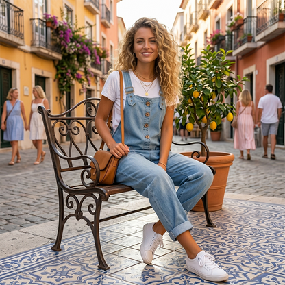 👖Lässige Baggy Jeans-Latzhose für Damen mit Taschen – Entspannter Stil, ganztägiger Komfort✨