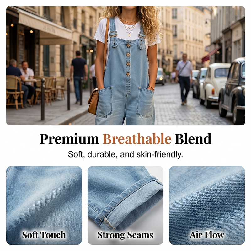 👖Lässige Baggy Jeans-Latzhose für Damen mit Taschen – Entspannter Stil, ganztägiger Komfort✨