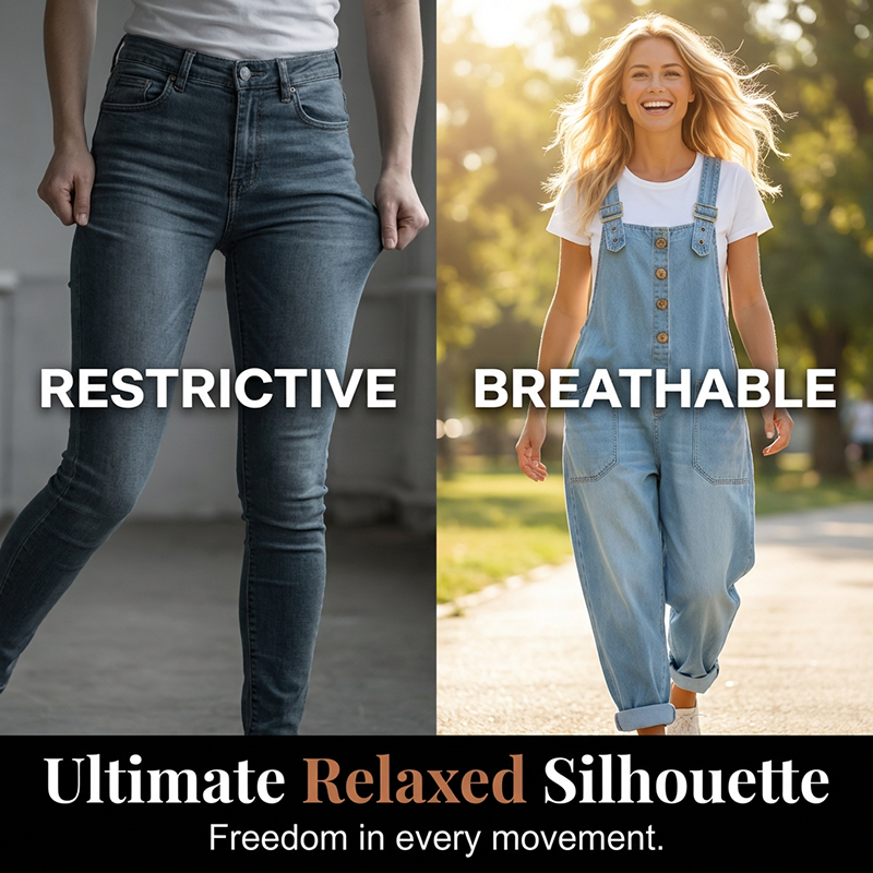 👖Lässige Baggy Jeans-Latzhose für Damen mit Taschen – Entspannter Stil, ganztägiger Komfort✨