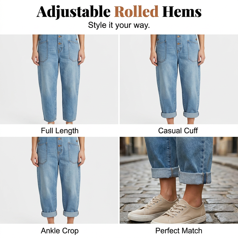 👖Lässige Baggy Jeans-Latzhose für Damen mit Taschen – Entspannter Stil, ganztägiger Komfort✨