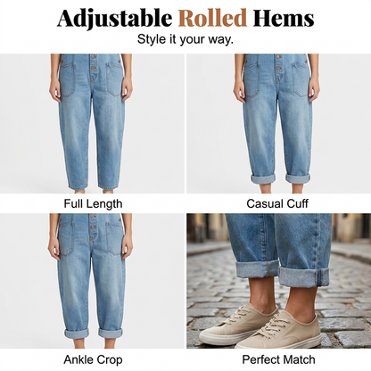 👖Lässige Baggy Jeans-Latzhose für Damen mit Taschen – Entspannter Stil, ganztägiger Komfort✨