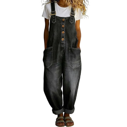 👖Lässige Baggy Jeans-Latzhose für Damen mit Taschen – Entspannter Stil, ganztägiger Komfort✨