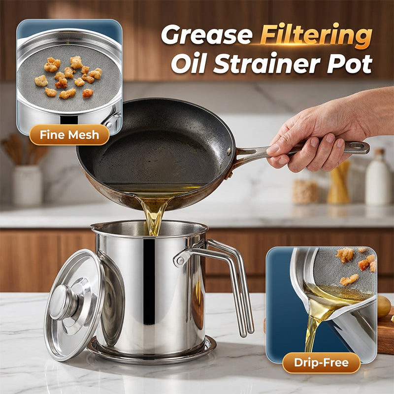 🛢️ Stainless Steel Oil Strainer Pot With Lid – Clean, Safe & Effortless🍳