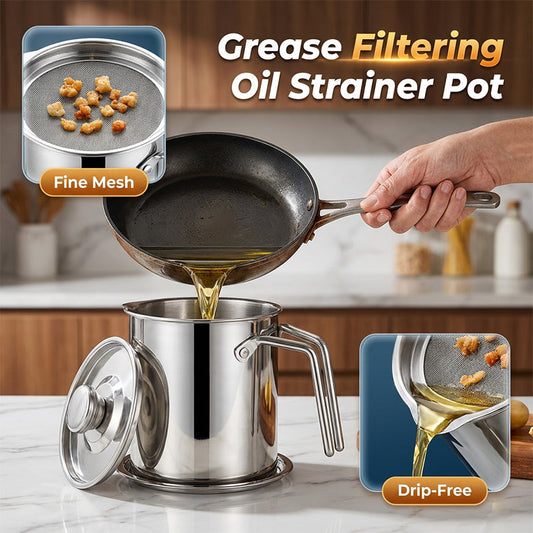 🛢️ Stainless Steel Oil Strainer Pot With Lid – Clean, Safe & Effortless🍳