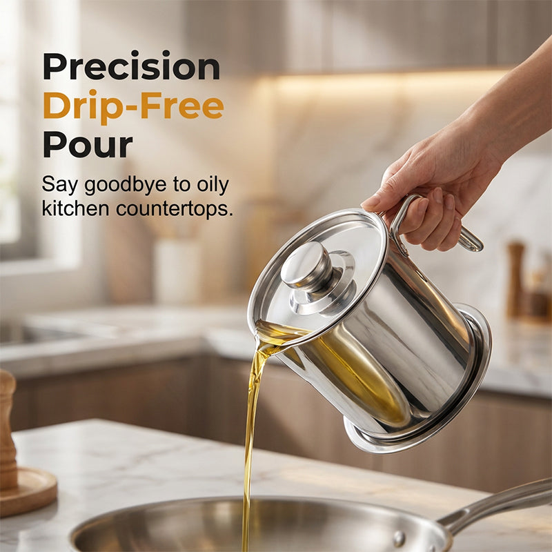 🛢️ Stainless Steel Oil Strainer Pot With Lid – Clean, Safe & Effortless🍳