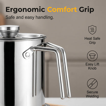 🛢️ Stainless Steel Oil Strainer Pot With Lid – Clean, Safe & Effortless🍳