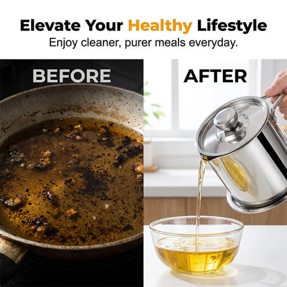 🛢️ Stainless Steel Oil Strainer Pot With Lid – Clean, Safe & Effortless🍳