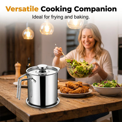 🛢️ Stainless Steel Oil Strainer Pot With Lid – Clean, Safe & Effortless🍳