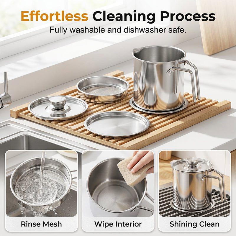 🛢️ Stainless Steel Oil Strainer Pot With Lid – Clean, Safe & Effortless🍳
