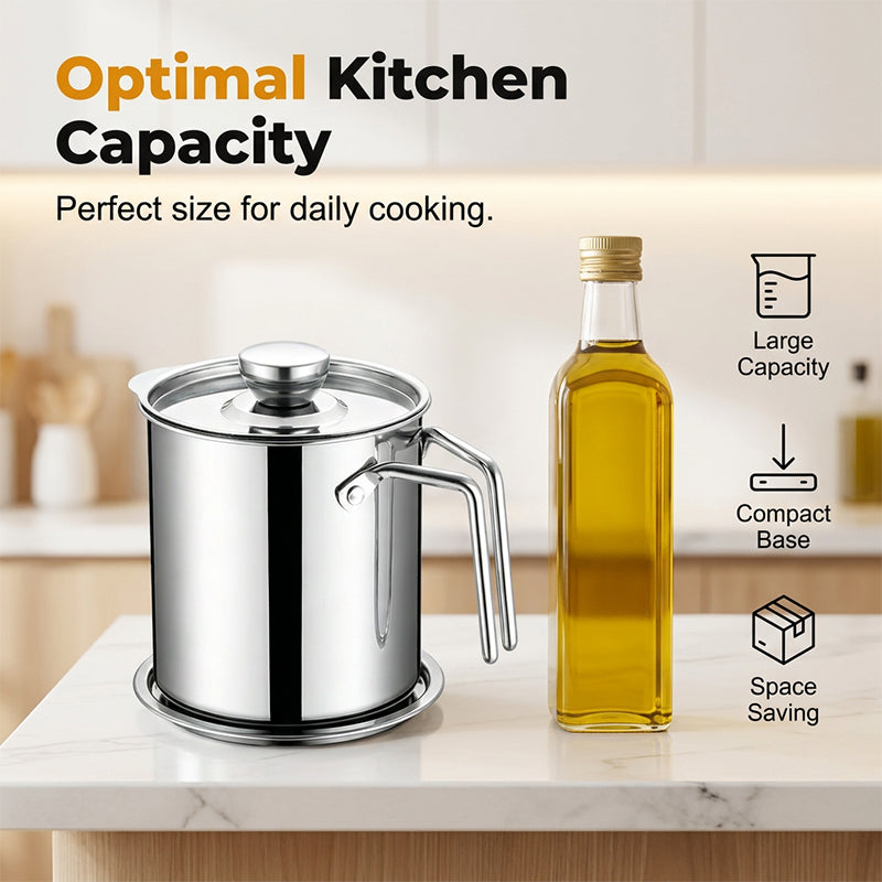 🛢️ Stainless Steel Oil Strainer Pot With Lid – Clean, Safe & Effortless🍳