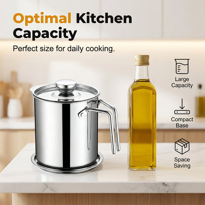 🛢️ Stainless Steel Oil Strainer Pot With Lid – Clean, Safe & Effortless🍳