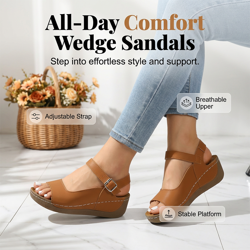 👡Women's Open Toe Wedge Sandals with Ankle Strap – Comfort Meets Style☀️