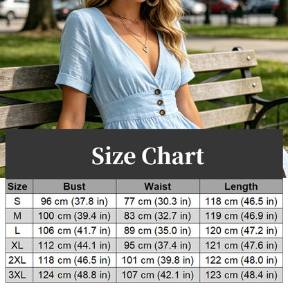 🌸 Mühelose Sommer-Eleganz – Damen Sommer V-Ausschnitt Knopfleistenkleid☀️