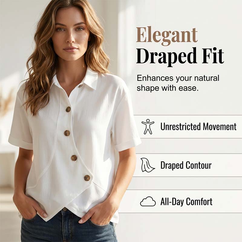 ✨ Effortless Elegance –Women's Asymmetrical Button-Up Short Sleeve Shirt👚