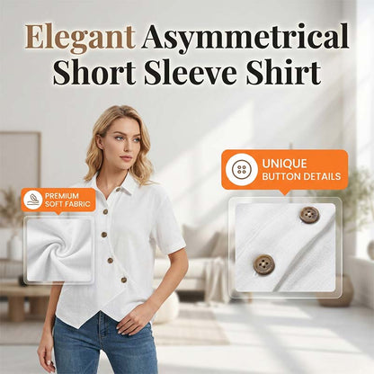 ✨ Effortless Elegance –Women's Asymmetrical Button-Up Short Sleeve Shirt👚