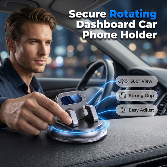 🚗💥LAST DAY SPECIAL PRICE!-￡9.99!!📱Rotating Dashboard Car Phone Holder–Hands-Free Phone Mount 🛡️