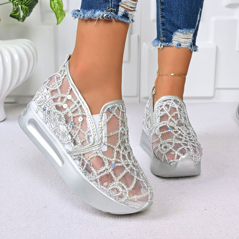 🌟Women's Breathable Mesh Slip-On Platform Sneakers✨ Sparkle & Step In Style 👟